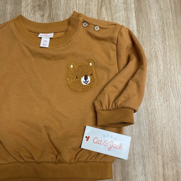 Cat & Jack 2 Piece Set Bear Print Sweater & Pants 12 Months Fall Fleece Cozy New - Picture 3 of 5
